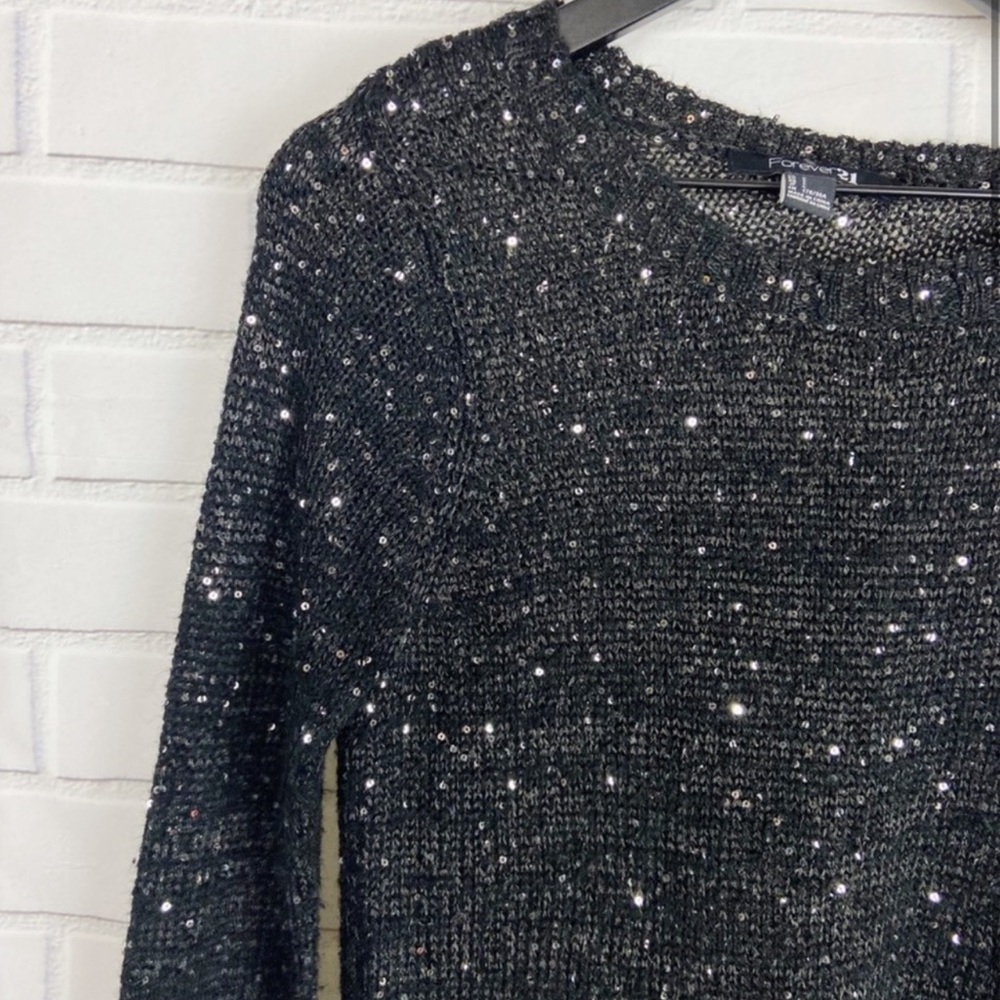 Forever 21 Woman’s Black Loose Knit Sparkle Sweater - Picture 12 of 14